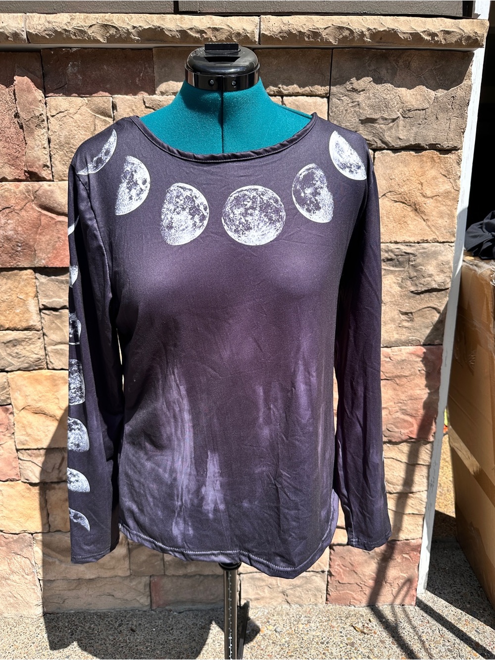 Moon Phase Long-Sleeve Top - Black